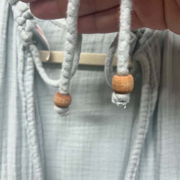 Free people Light Blue Gauze Long Sleeve Babydoll tunic XS Ruffled Neck & Wooden - Picture 4 of 9